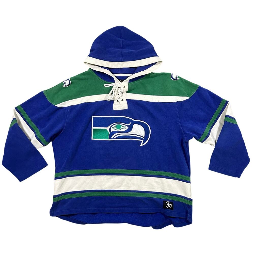 Retro Seattle Seahawks Hoodie Historic Superior Men’s 2XL ‘47 Laced Sweatshirt